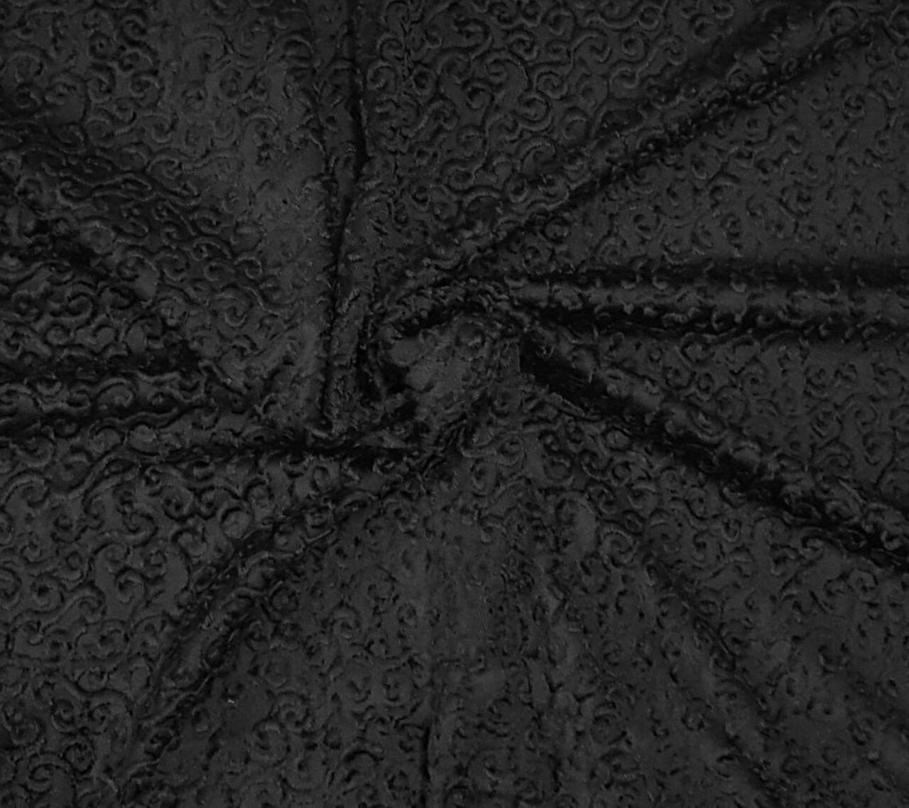 1 Yard Black Swirls Stretch Velvet Jacquard Textured Luxe Fabric